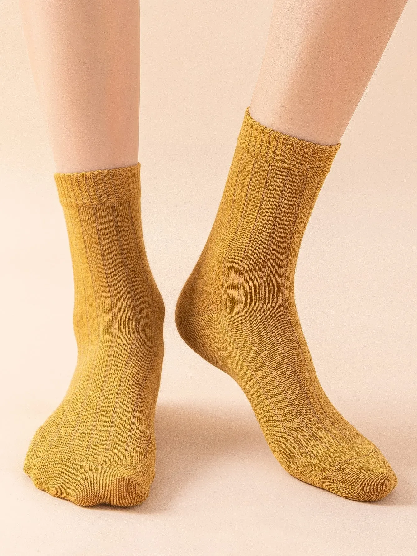 10pairs Simple Ribbed Crew Socks