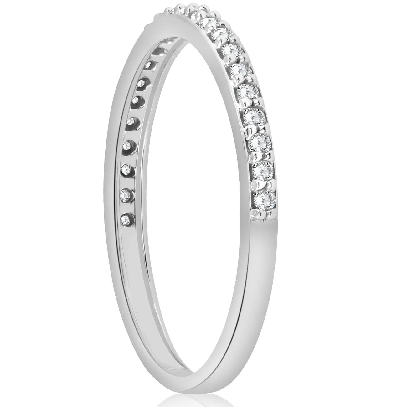 1/8 CT Stackable Women's Thin Diamond Wedding Ring White Gold Anniversary Band