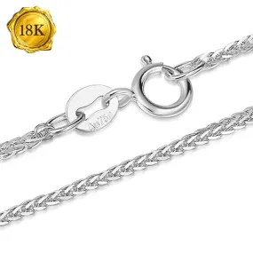 18 INCHES DIAMOND-CUT SQUARE 18KT SOLID WHITE GOLD WHEAT CHAIN