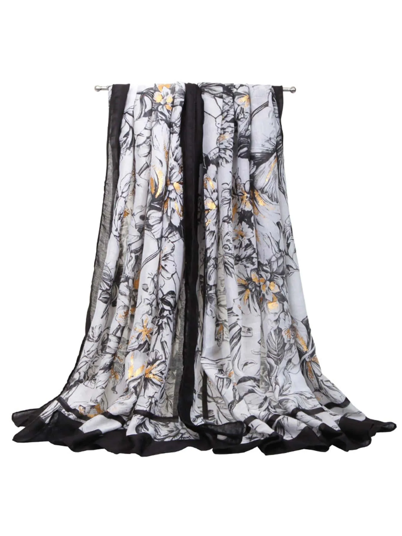 1pc Women Floral Pattern Fringe Trim Fashionable Scarf For Daily Life