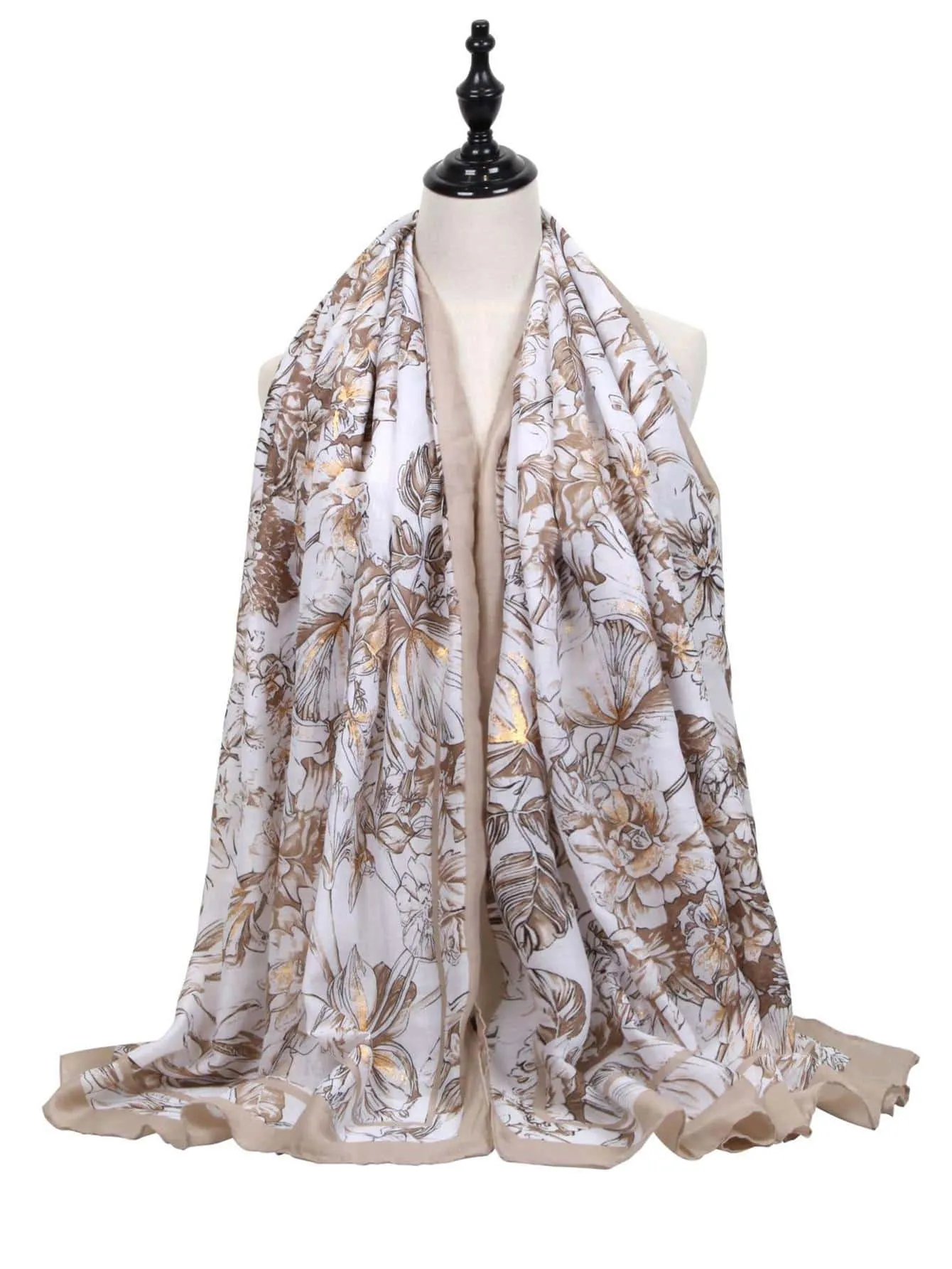 1pc Women Floral Pattern Fringe Trim Fashionable Scarf For Daily Life