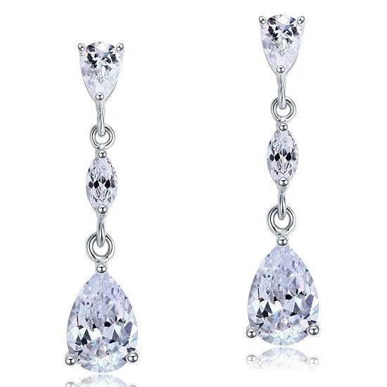 2 Carat Created Pear Cut Zirconia Dangle Drop Sterling 925 Silver Earrings MXFE8083