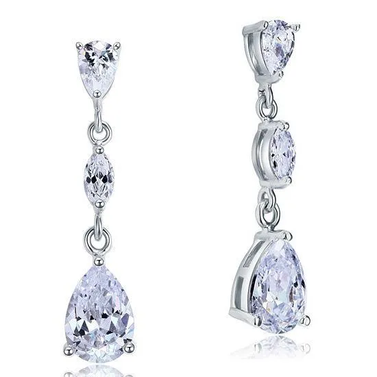 2 Carat Created Pear Cut Zirconia Dangle Drop Sterling 925 Silver Earrings MXFE8083