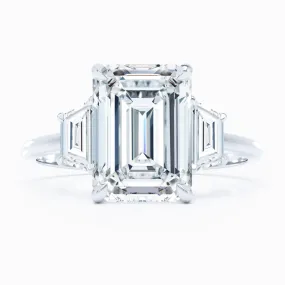 3 Stone - Trapezoid Sides- Emerald Cut Engagement Ring