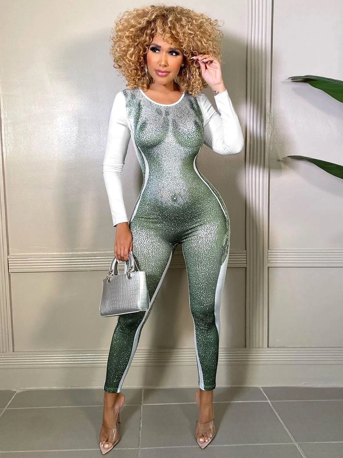 3D Body Print Long Sleeve Jumpsuit