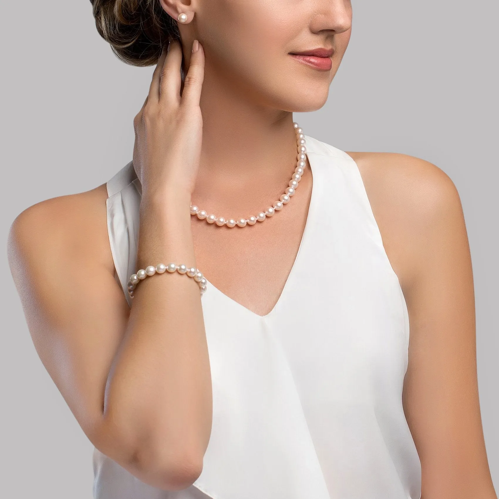 8.0-8.5mm Freshwater Pearl Necklace, Bracelet & Earrings