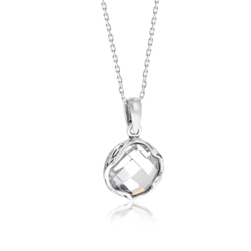 925 Sterling Silver Pendant Inlaid With Round White Cubic Zirconia