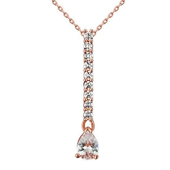 925 Sterling Silver Rose Gold Plated Pendant Necklace Created Zirconia MXFN8002