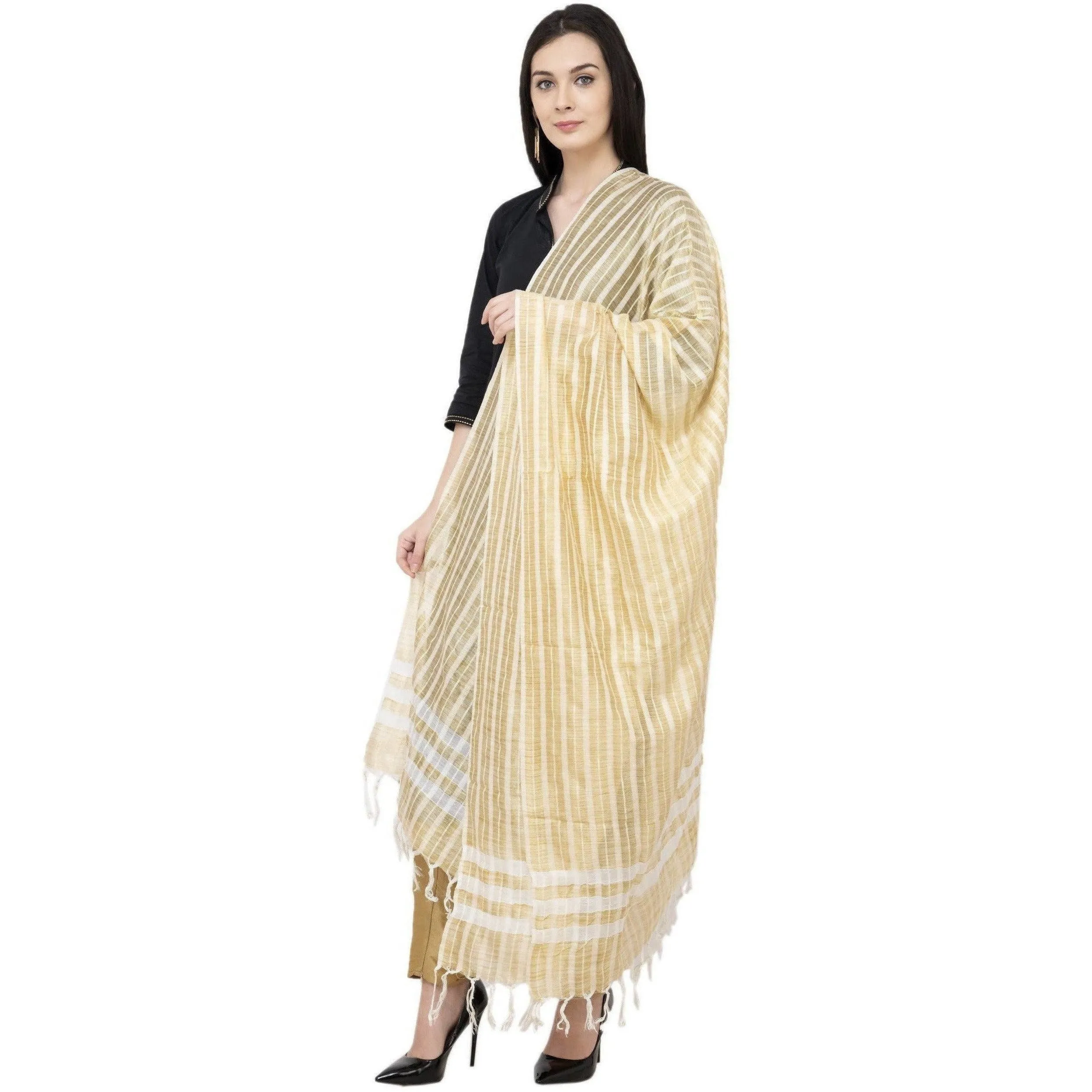 A R Silk Golden Stripe Regular Dupatta Color Golden Dupatta or Chunni