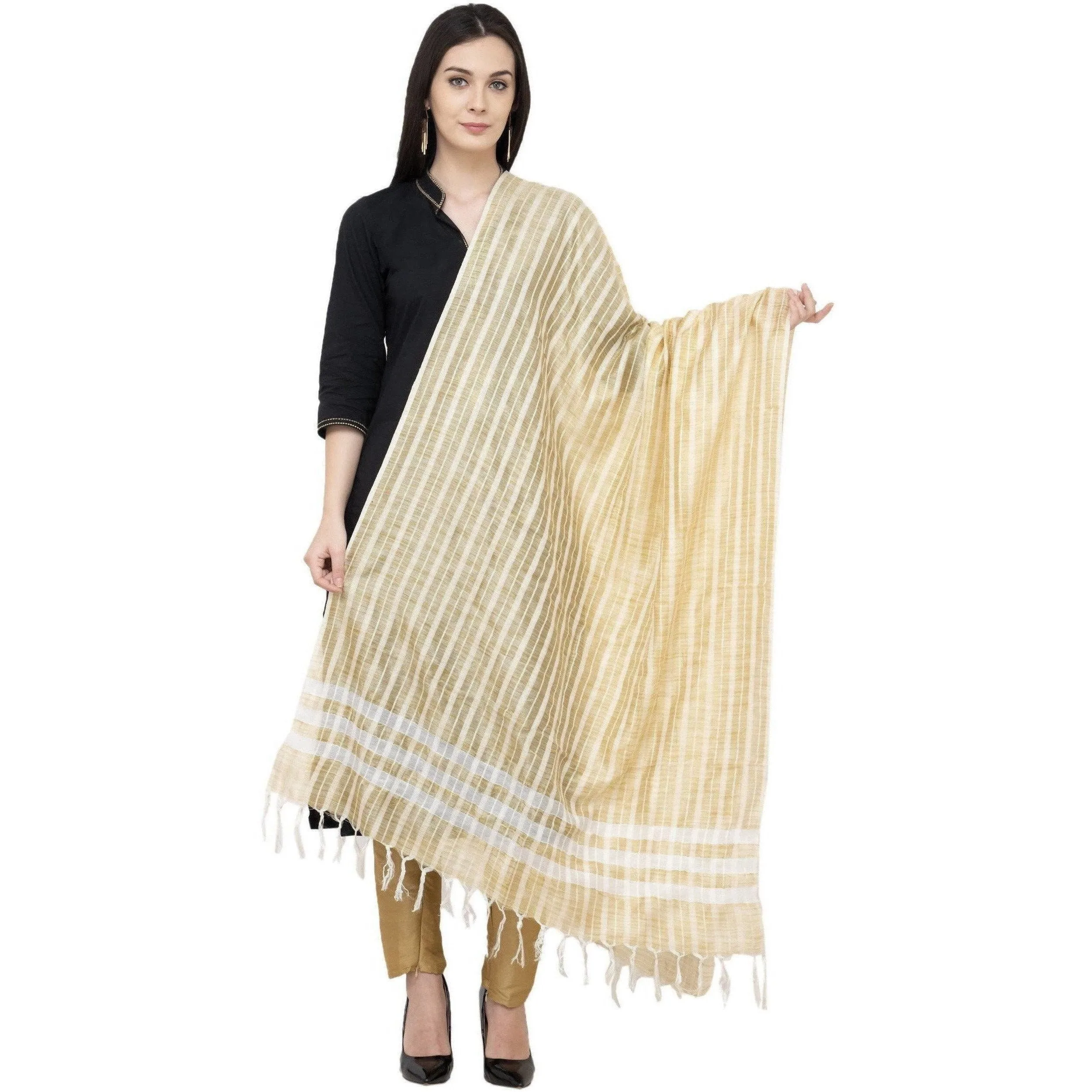 A R Silk Golden Stripe Regular Dupatta Color Golden Dupatta or Chunni