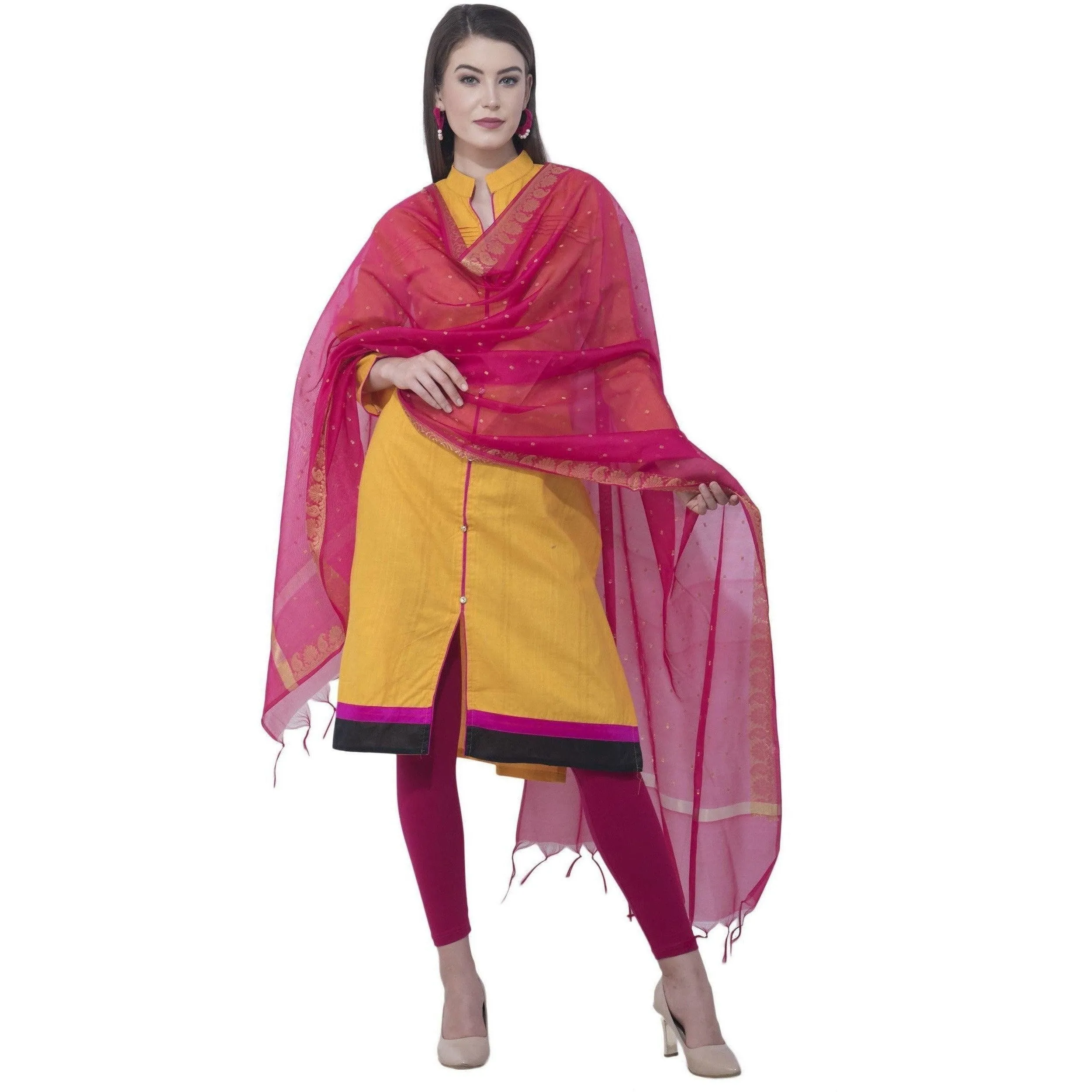 A R Silk Magenta Color VNS Border Buti Dupattas and Chunnis