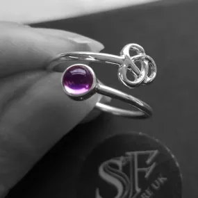 Amethyst Ring With Celtic Trinity, Adjustable Ring