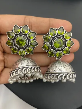 Appealing Green Color Floral Designer Oxidized Earrings For Women