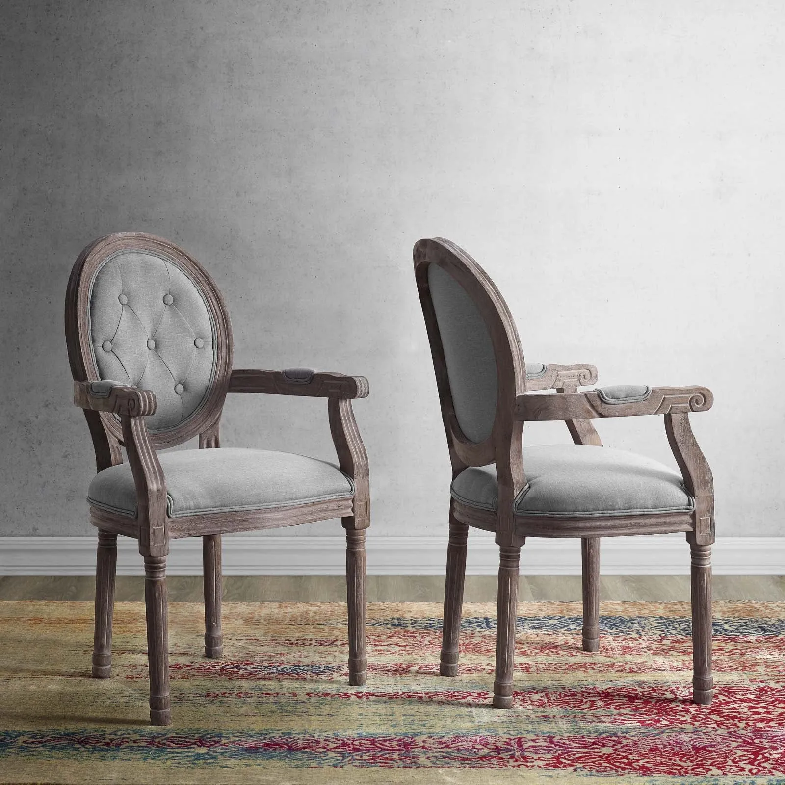 Arise Vintage French Upholstered Fabric Dining Armchair Set of 2