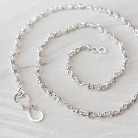 Artisan Handmade Sterling Silver Chain Necklace, wire wrapped silver links chain for pendant