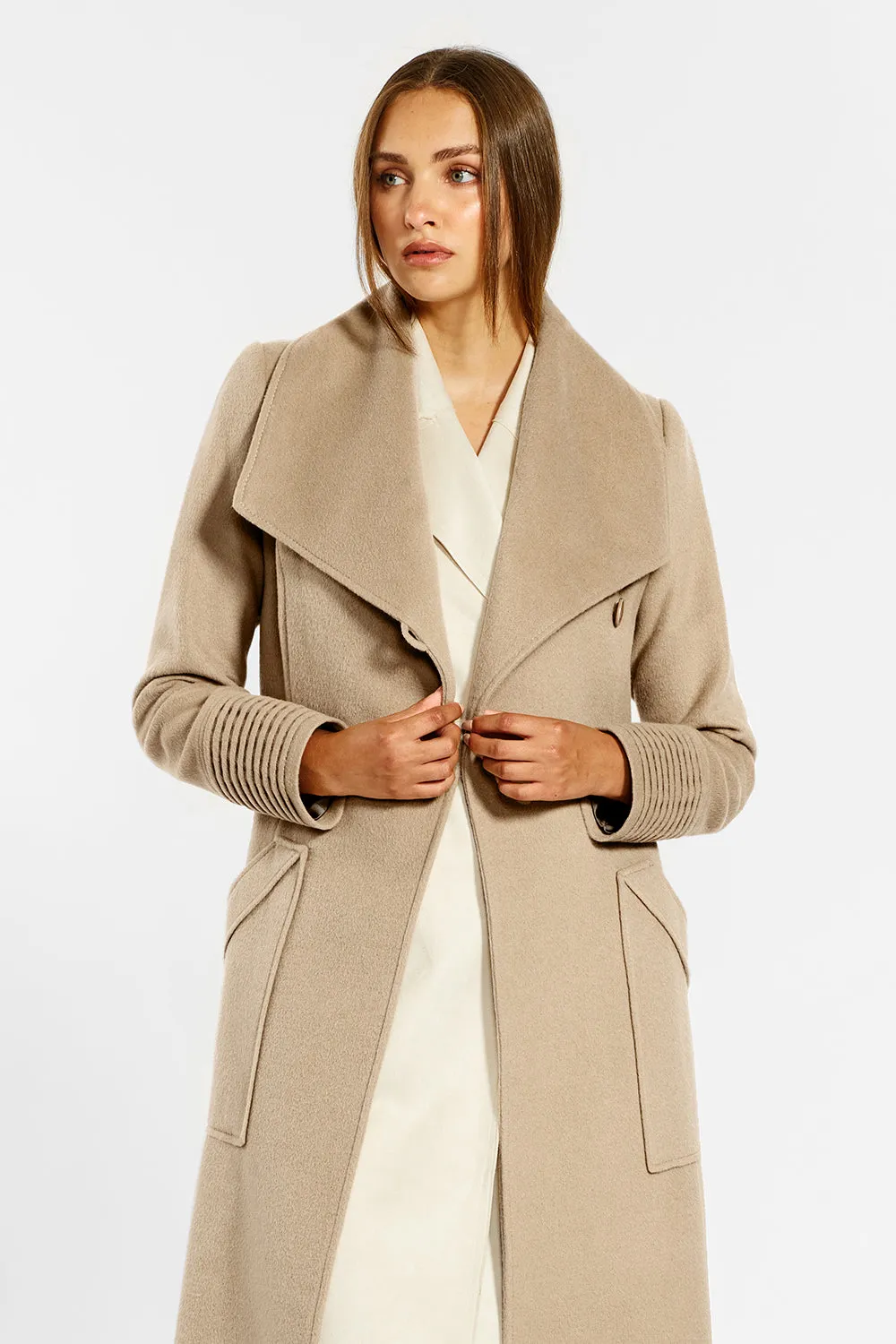 Baby Alpaca Long Wide Collar Wrap Coat