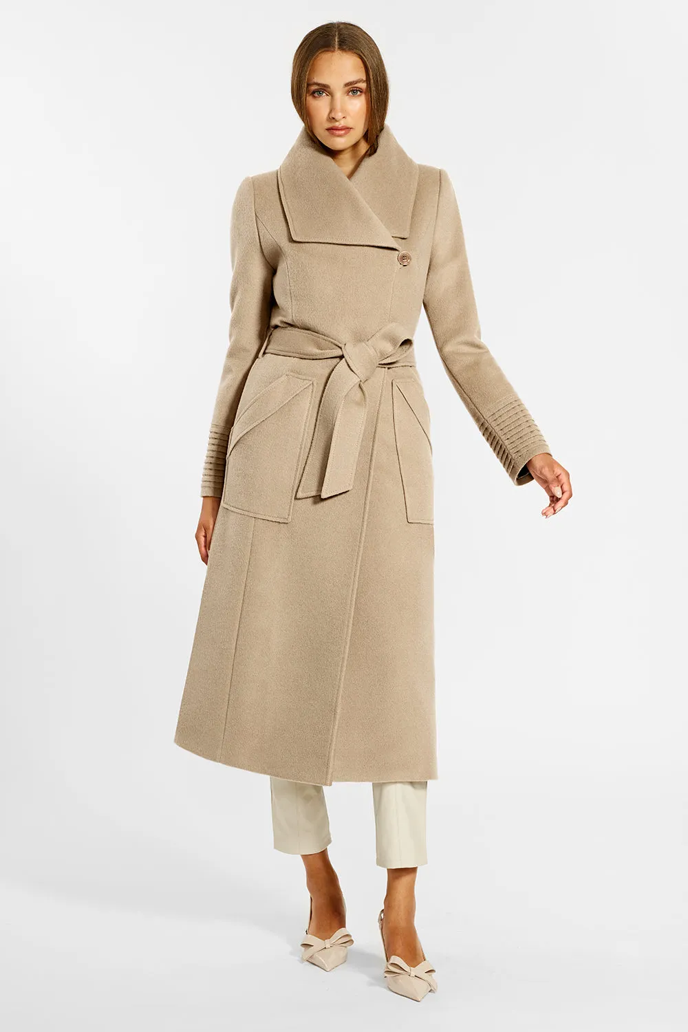 Baby Alpaca Long Wide Collar Wrap Coat