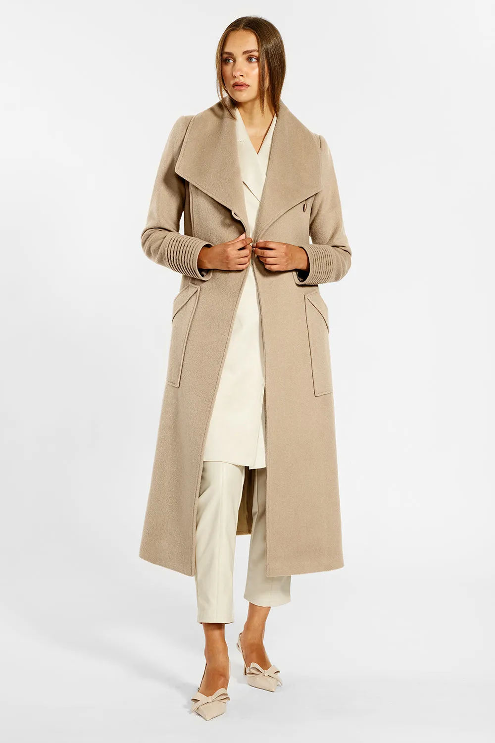 Baby Alpaca Long Wide Collar Wrap Coat