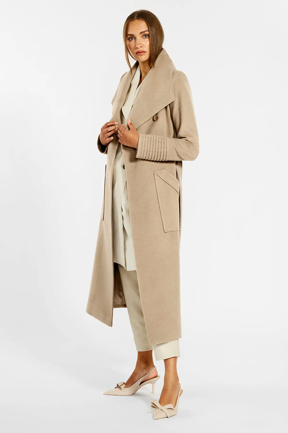 Baby Alpaca Long Wide Collar Wrap Coat