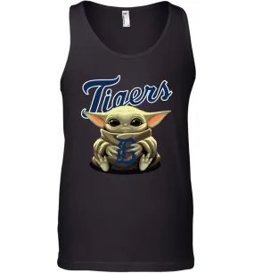 Baby Yoda Hugs Loves The Detroit Tigers Baseball Mens Tank Top