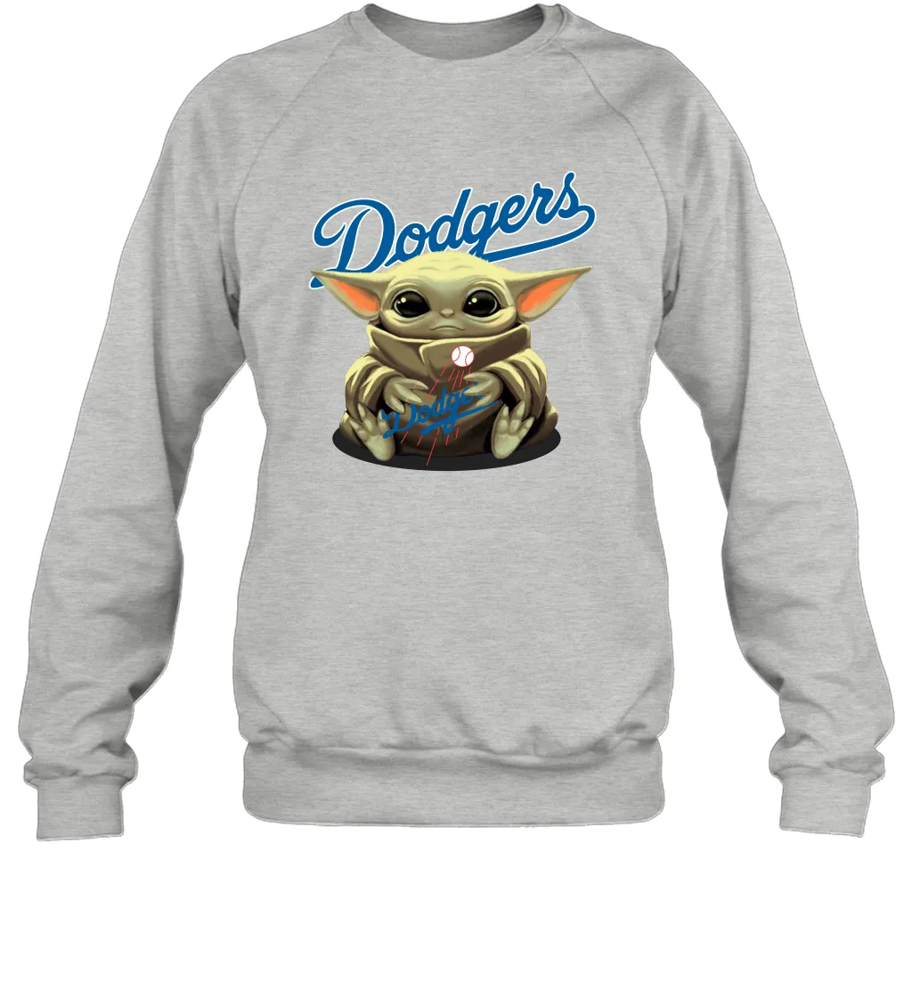 Baby Yoda Hugs Loves The Los Angeles Dodgers Baseball Adult Sweatshirt