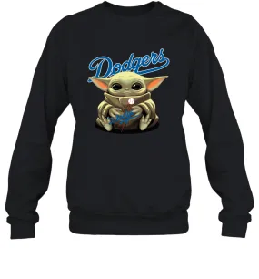 Baby Yoda Hugs Loves The Los Angeles Dodgers Baseball Adult Sweatshirt