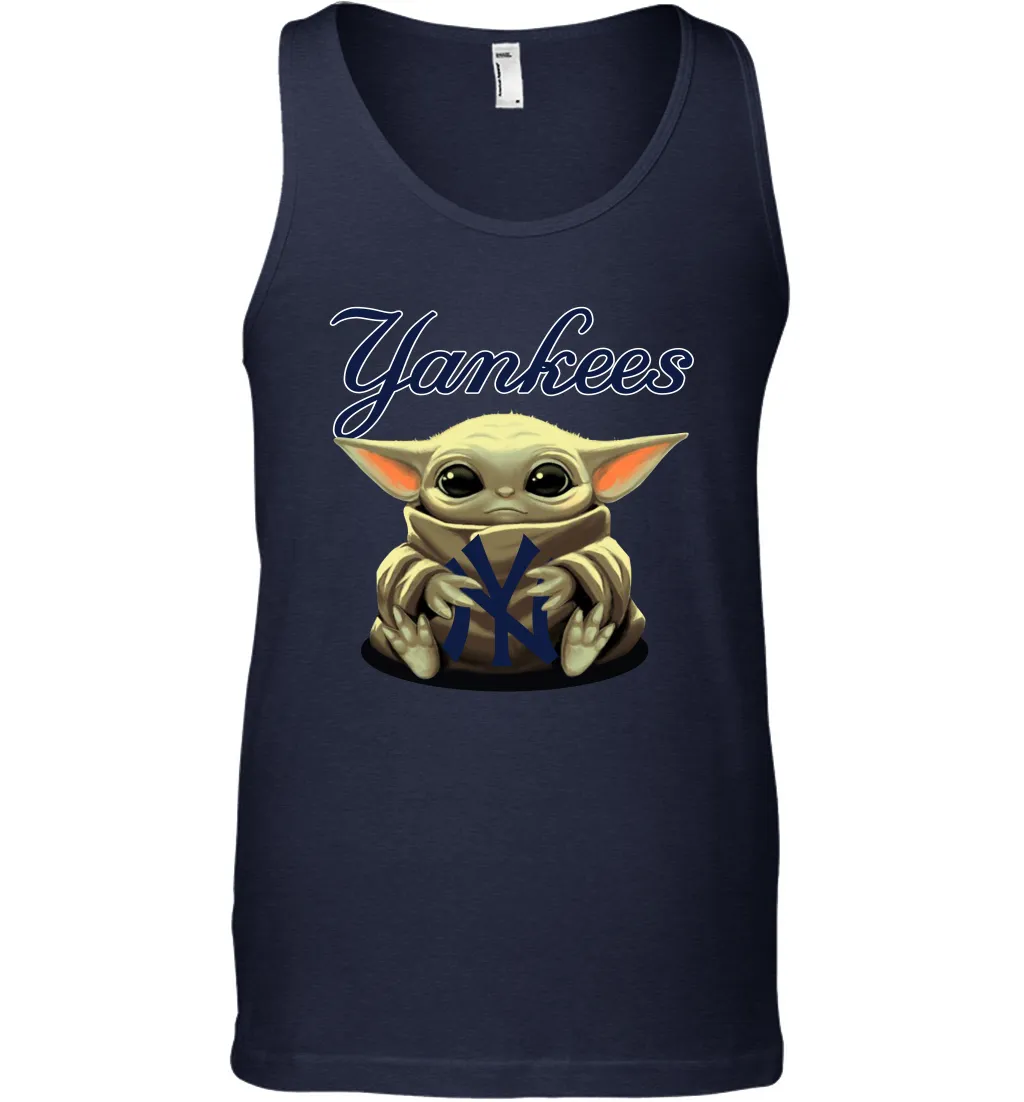 Baby Yoda Hugs Loves The New York Yankees Baseball Mens Tank Top