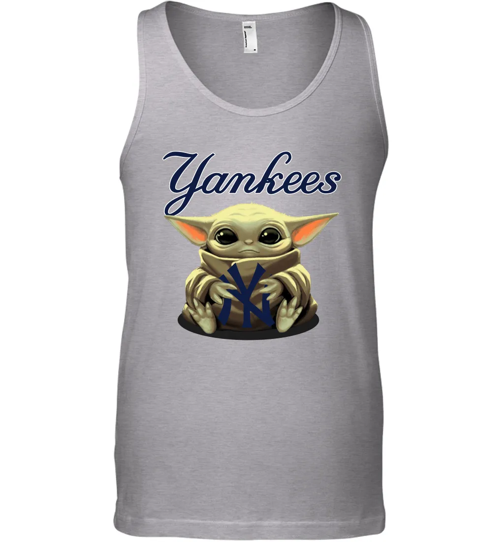 Baby Yoda Hugs Loves The New York Yankees Baseball Mens Tank Top