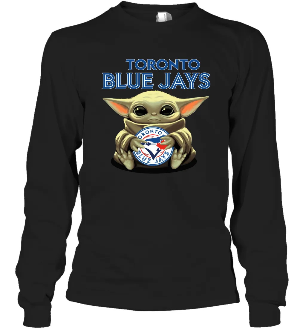 Baby Yoda Hugs Loves The Toronto Blue Jays Baseball Adult Long Sleeve T-Shirt