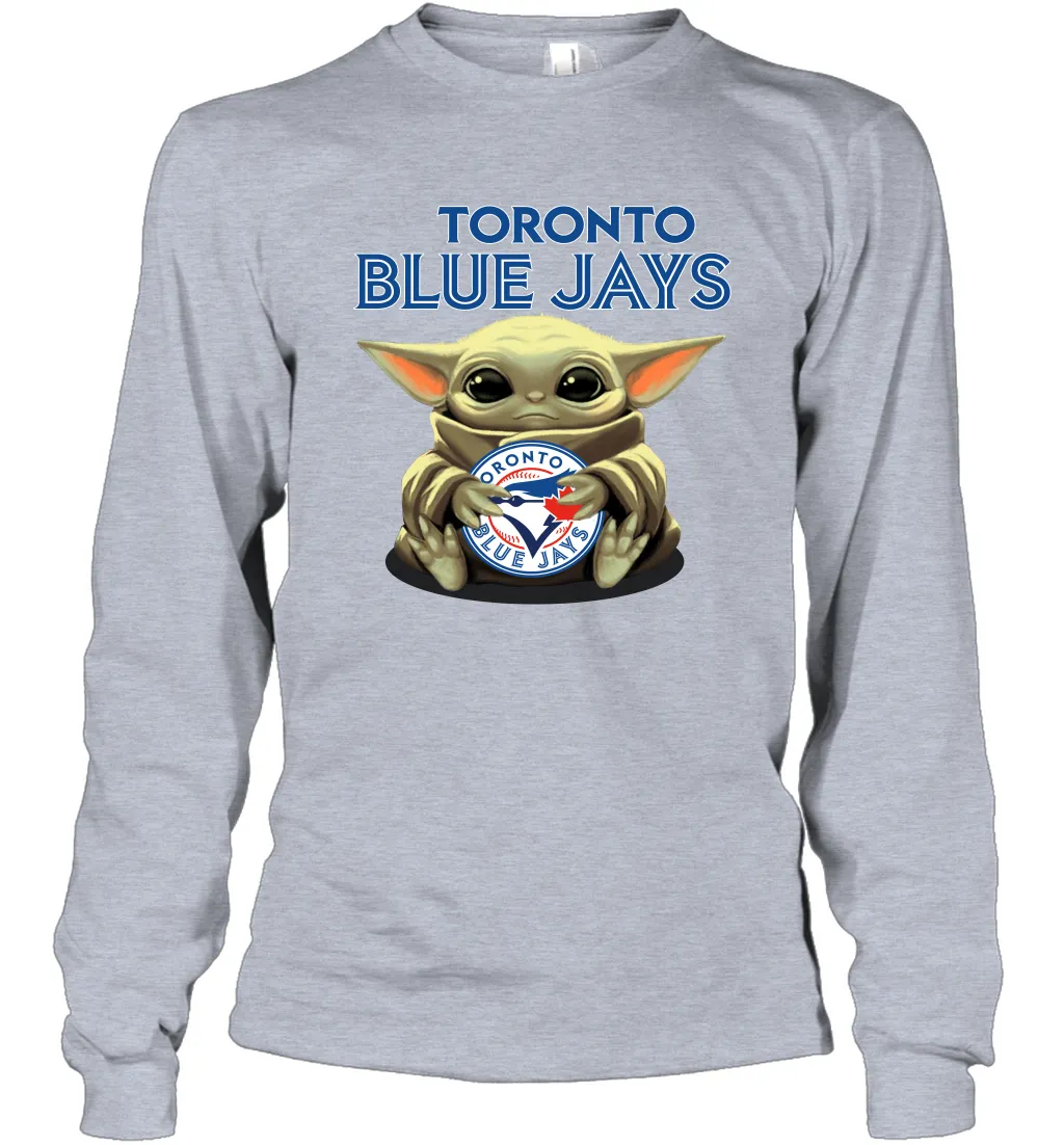 Baby Yoda Hugs Loves The Toronto Blue Jays Baseball Adult Long Sleeve T-Shirt