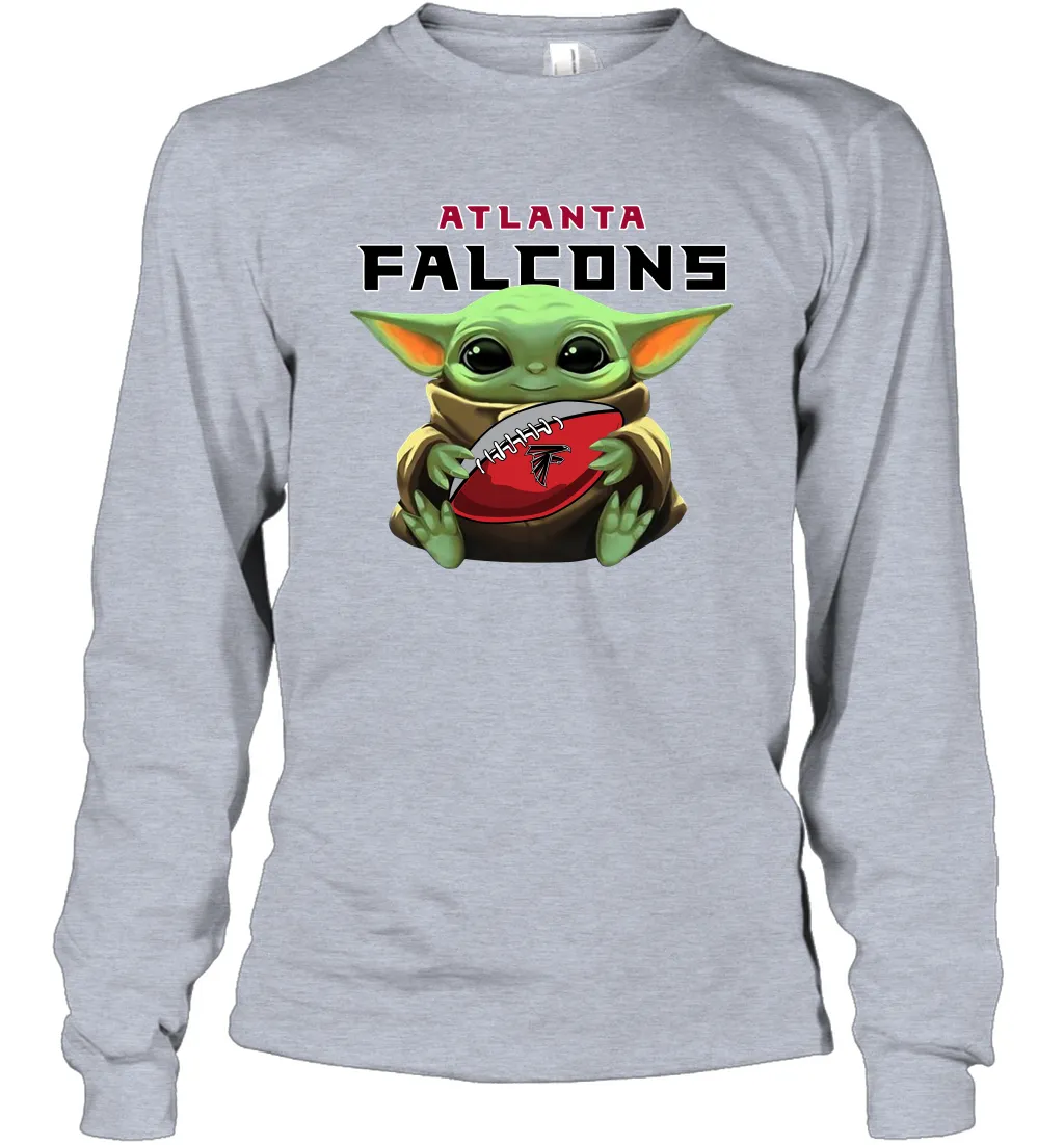 Baby Yoda Loves The Atlanta Falcons Star Wars Baby Yoda Hugs Falcons NFL Adult Long Sleeve T-Shirt