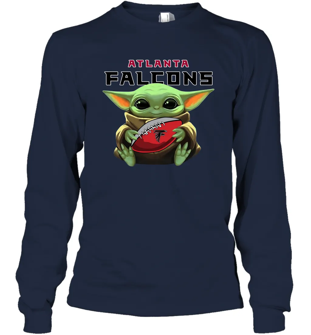 Baby Yoda Loves The Atlanta Falcons Star Wars Baby Yoda Hugs Falcons NFL Adult Long Sleeve T-Shirt