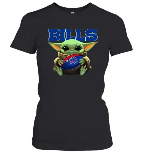 Baby Yoda Loves The Buffalo Bills Star Wars Baby Yoda Hugs Bills NFL Womens T-Shirt