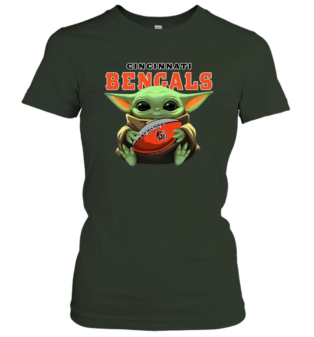 Baby Yoda Loves The Cincinnati Bengals Star Wars Baby Yoda Hugs Bengals NFL Womens T-Shirt