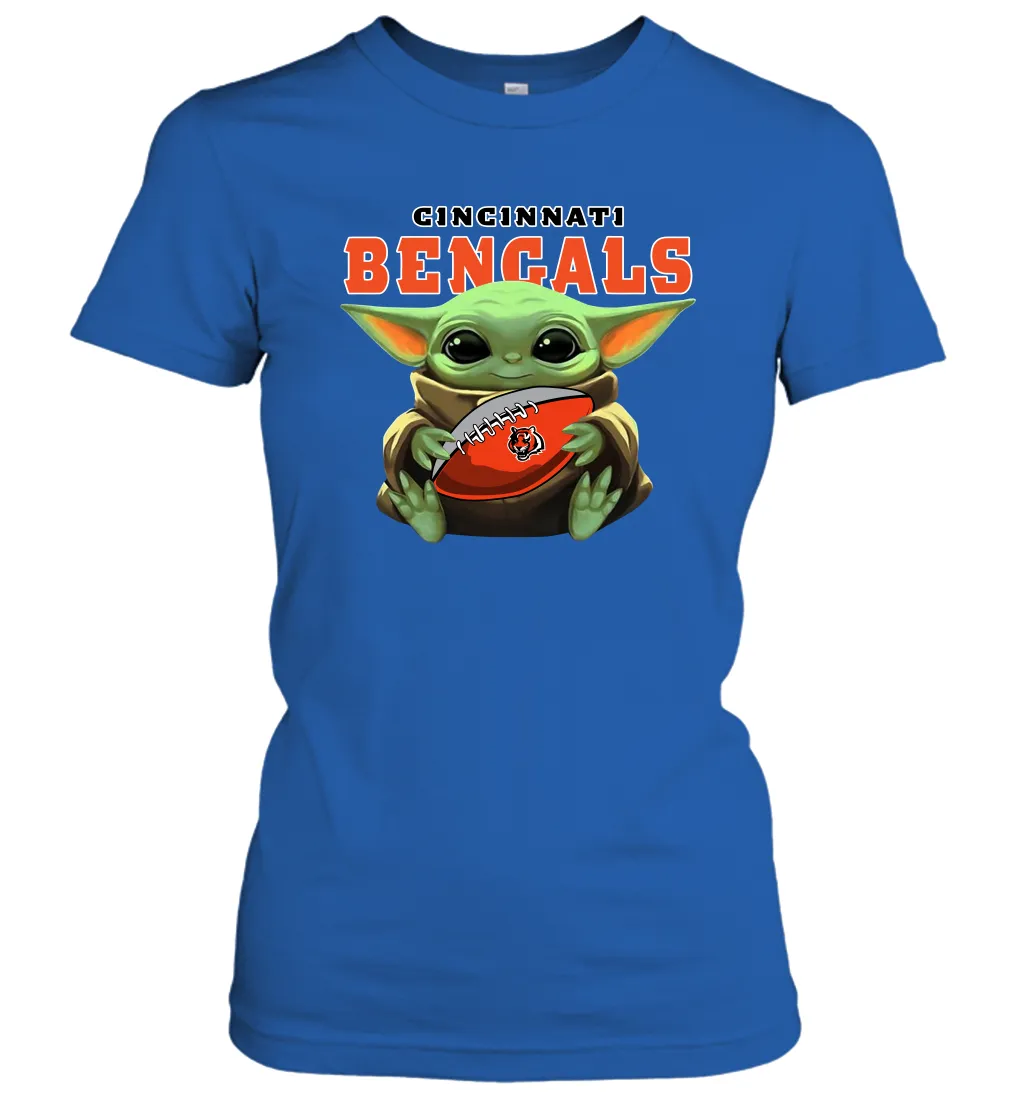 Baby Yoda Loves The Cincinnati Bengals Star Wars Baby Yoda Hugs Bengals NFL Womens T-Shirt