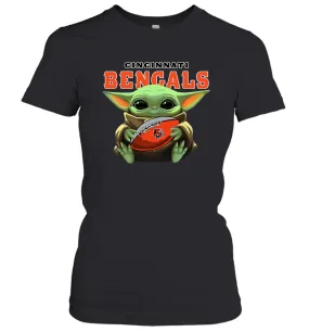 Baby Yoda Loves The Cincinnati Bengals Star Wars Baby Yoda Hugs Bengals NFL Womens T-Shirt