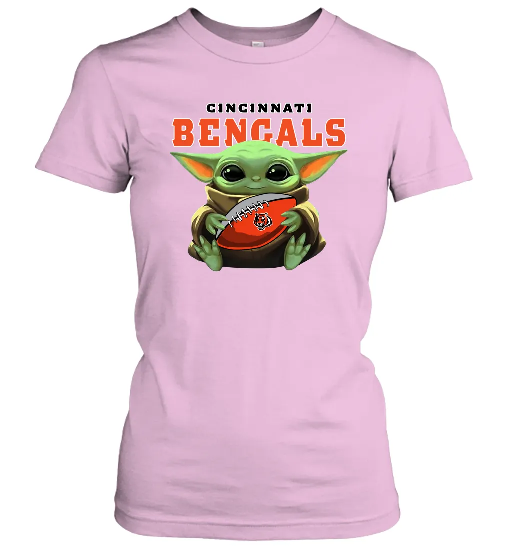 Baby Yoda Loves The Cincinnati Bengals Star Wars Baby Yoda Hugs Bengals NFL Womens T-Shirt