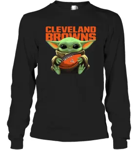 Baby Yoda Loves The Cleveland Browns Star Wars Baby Yoda Hugs Browns NFL Adult Long Sleeve T-Shirt