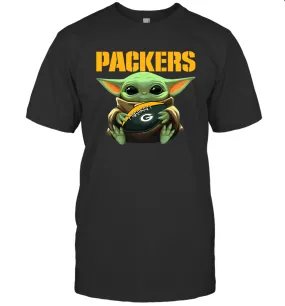 Baby Yoda Loves The Green Bay Packers Star Wars Baby Yoda Hugs Packers NFL Mens T-Shirt