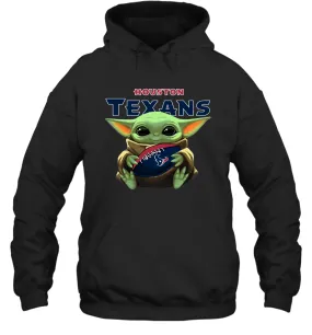 Baby Yoda Loves The Houston Texans Star Wars Baby Yoda Hugs Texans NFL Adult Hoodie Sweatshirt