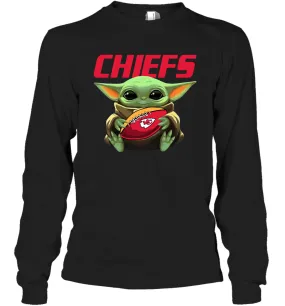 Baby Yoda Loves The Kansas City Chiefs Star Wars Baby Yoda Hugs Chiefs NFL Adult Long Sleeve T-Shirt