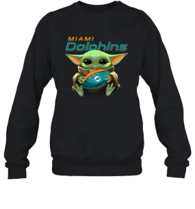 Baby Yoda Loves The Miami Dolphins Star Wars Baby Yoda Hugs Dolphins NFL Adult Sweatshirt