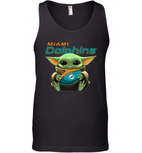 Baby Yoda Loves The Miami Dolphins Star Wars Baby Yoda Hugs Dolphins NFL Mens Tank Top