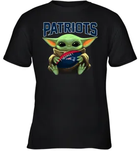 Baby Yoda Loves The New England Patriots Star Wars Baby Yoda Hugs Patriots NFL Youth T-Shirt