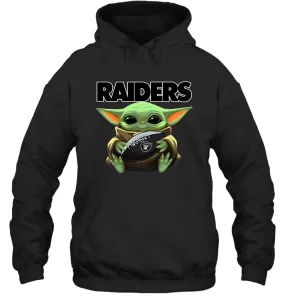 Baby Yoda Loves The Oakland Raiders Star Wars Baby Yoda Hugs Raiders NFL Adult Hoodie Sweatshirt