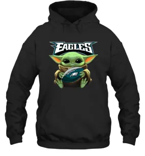 Baby Yoda Loves The Philadelphia Eagles Star Wars Baby Yoda Hugs Eagles NFL Adult Hoodie Sweatshirt