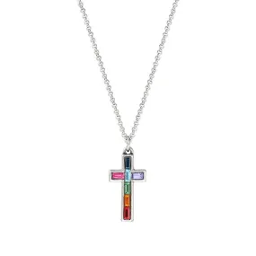 Baguette Cross Necklace in Ombre