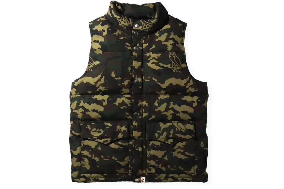 BAPE X OVO WOODLAND CAMO DOWN VEST GREEN