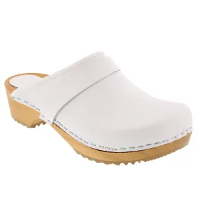 BJORK Maja White Wood Open Back Leather Clogs