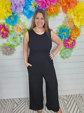 BLACK SLEEVELESS HIGH WAIST JUMPSUIT